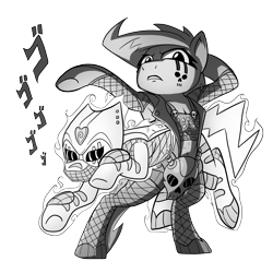Size: 3000x3000 | Tagged: safe, artist:petirep, oc, oc only, species:pony, anime, armpits, bipedal, black and white, buck legacy, card art, colorless, crossover, fishnet clothing, ghost, grayscale, jojo pose, jojo's bizarre adventure, male, menacing, midriff, monochrome, parody, ponified, simple background, skull, solo, spirit, transparent background, ゴ ゴ ゴ