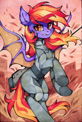 Size: 1280x1900 | Tagged: safe, artist:lispp, oc, oc only, oc:silvia noctis, species:bat pony, species:pony, armor, bat pony oc, commission, female, looking at you, mare, solo, traditional art