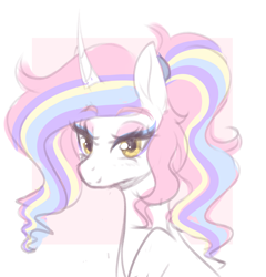 Size: 1280x1334 | Tagged: safe, artist:fluffymaiden, oc, oc only, oc:bubblegum blush, species:pony, species:unicorn, abstract background, female, lidded eyes, mare, solo