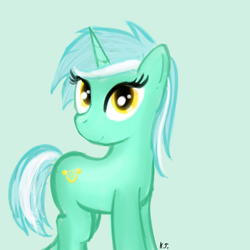 Size: 600x600 | Tagged: safe, artist:cheshiresdesires, character:lyra heartstrings, species:pony, species:unicorn, female, green background, looking at you, questionable source, simple background, smiling, solo