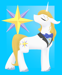 Size: 1354x1633 | Tagged: safe, artist:mythpony, character:prince blueblood, species:pony, species:unicorn, colored hooves, cutie mark, eyes closed, hoof fluff, hooves, horn, lineless, male, solo, stallion
