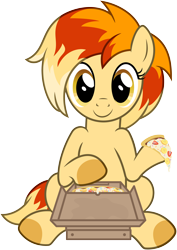 Size: 3000x4230 | Tagged: safe, artist:pirill, oc, oc only, oc:banana peetzer, species:earth pony, species:pony, 2019 community collab, derpibooru community collaboration, absurd resolution, banana, box, female, food, pizza, pizza box, show accurate, simple background, sitting, solo, sprinkles, strawberry, transparent background, vector