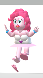 Size: 411x732 | Tagged: safe, artist:logan jones, character:pinkie pie, my little pony:equestria girls, 1e+06 hours in paint 3d, 3d, barefoot, bracelet, clothing, feet, female, flip-flops, jewelry, jumping, lipstick, nail polish, one shoe off, paint 3d, skirt, soles, toes, tongue out, tube top, wiggling toes