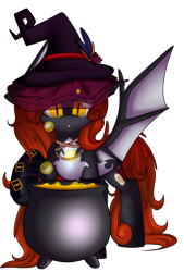 Size: 1440x2130 | Tagged: safe, artist:xcinnamon-twistx, oc, oc only, oc:mandrake potion, art trade, brewing, cauldron, clothing, hat, potion, simple background, solo, transparent background, witch, witch hat