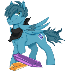 Size: 1000x1074 | Tagged: safe, artist:dbkit, oc, oc only, oc:double link, species:pegasus, species:pony, clothing, commission, gem, male, refractor shards, scarf, solo, stallion