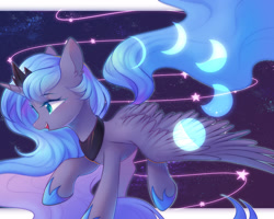 Size: 2500x2000 | Tagged: safe, artist:leafywind, character:princess luna, species:alicorn, species:pony, anime eyes, cute, female, jewelry, lunabetes, mare, moon, open mouth, regalia, solo, starry eyes, stars, wingding eyes