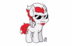 Size: 3000x1920 | Tagged: safe, artist:dawn-designs-art, oc, oc:lucky knight, species:pegasus, species:pony, annoyed, beard, colt, cute, facial hair, gray coat, male, red mane, solo, sunglasses, unhappy, white mane