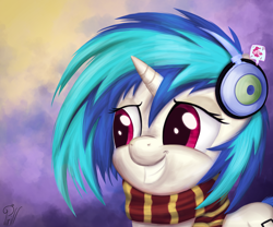 Size: 3600x3000 | Tagged: safe, artist:pirill, character:dj pon-3, character:pinkie pie, character:vinyl scratch, species:pony, clothing, grin, headphones, scarf, smiling