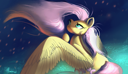 Size: 4700x2700 | Tagged: safe, artist:auroriia, character:fluttershy, species:pegasus, species:pony, female, mare, signature, solo