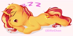 Size: 4000x2000 | Tagged: safe, artist:eifiechan, character:sunset shimmer, species:pony, species:unicorn, cute, eyes closed, female, mare, shimmerbetes, simple background, sleeping, solo, white background, zzz