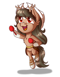 Size: 2500x3200 | Tagged: safe, artist:jack-pie, oc, oc only, oc:sonorita, species:pony, antlers, chibi, clothing, female, happy, hat, mare, open mouth, simple background, smiling, socks (coat marking), transparent background