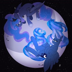 Size: 3150x3150 | Tagged: safe, artist:liefsong, artist:passigcamel, character:princess luna, species:alicorn, species:pony, collaboration, constellation, ethereal mane, female, full moon, galaxy mane, hoof shoes, lidded eyes, mare, moon, ponidox, self ponidox, smiling, tangible heavenly object