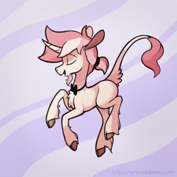 Size: 900x900 | Tagged: safe, artist:enma-darei, oc, oc:frederick, species:classical unicorn, species:pony, species:unicorn, bow tie, cloven hooves, curved horn, eyes closed, horn, leonine tail, male, solo, stallion, unshorn fetlocks