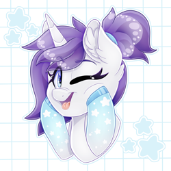 Size: 4000x4000 | Tagged: safe, artist:jup1t3r, artist:partylikeanartist, oc, oc only, oc:indigo wire, species:pony, species:unicorn, absurd resolution, female, gradient hooves, looking at you, one eye closed, ponytail, solo, tongue out, wink