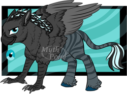 Size: 978x725 | Tagged: safe, artist:mythpony, oc, oc only, oc:token, species:classical hippogriff, species:hippogriff, species:zebra, hybrid, hybrid oc, male, obtrusive watermark, original species, solo, watermark, zebragriff