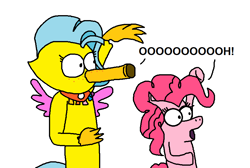 Size: 858x577 | Tagged: safe, artist:logan jones, character:pinkie pie, character:princess skystar, species:hippogriff, species:pony, my little pony: the movie (2017), cheering, female, noot noot, oooooh, regular show, simple background, style emulation, white background