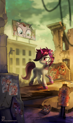Size: 2658x4500 | Tagged: safe, artist:jedayskayvoker, character:pinkie pie, oc, species:earth pony, species:pony, fallout equestria, absurd resolution, billboard, city, cutie mark, fanfic, fanfic art, female, forever, grin, mare, ministry mares, ministry of morale, pinkie being pinkie, pinkie pie is watching you, poster, propaganda, raised hoof, ruins, smiling, solo, text, wasteland