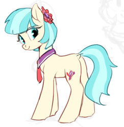 Size: 705x725 | Tagged: safe, artist:luciferamon, character:coco pommel, species:earth pony, species:pony, clothing, cocobetes, cute, dock, female, flower, flower in hair, full body, mare, necktie, side view, simple background, sketch, solo, white background