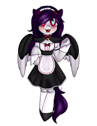 Size: 2480x3230 | Tagged: safe, artist:xcinnamon-twistx, oc, oc:cinnamon twist, species:pegasus, species:pony, :3, bell, bell collar, bow, clothing, collar, cute, female, happy, heart eyes, looking at you, maid, maid headdress, mare, open mouth, shoes, simple background, socks, solo, thigh highs, transparent background, wingding eyes
