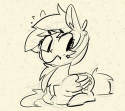 Size: 650x576 | Tagged: safe, artist:xieril, character:rainbow dash, species:pegasus, species:pony, female, lineart, monochrome, sketch, solo