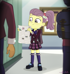 Size: 1527x1632 | Tagged: safe, artist:invisibleink, character:dean cadance, character:princess cadance, g4, my little pony: equestria girls, my little pony:equestria girls, background human, carlos thunderbolt, clothing, crystal prep academy, crystal prep academy uniform, cute, lily pad (equestria girls), lily padorable, offscreen character, pleated skirt, ponytail, school uniform, shoes, side ponytail, skirt, socks