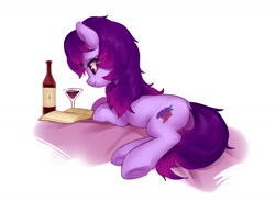 Size: 1752x1280 | Tagged: safe, artist:luciferamon, oc, oc only, oc:share dast, species:earth pony, species:pony, alcohol, book, female, glass, mare, reading, solo, wine, wine bottle