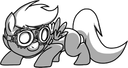 Size: 878x472 | Tagged: safe, artist:petirep, oc, oc only, species:pegasus, species:pony, assassin, black and white, buck legacy, card art, goggles, grayscale, male, monochrome, night vision goggles, not scootaloo, simple background, solo, stealth suit, steampunk, transparent background