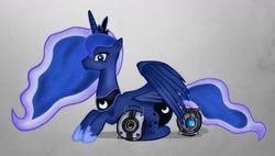 Size: 1187x673 | Tagged: safe, artist:renaphin, character:princess luna, crossover, personality core, portal (valve), space core, wheatley
