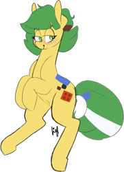 Size: 587x809 | Tagged: safe, artist:liefsong, oc, oc:blocky bits, species:pony, bedroom eyes, belly button, bipedal, blushing