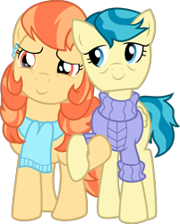Size: 5931x7373 | Tagged: safe, artist:digimonlover101, character:aunt holiday, character:auntie lofty, species:earth pony, species:pegasus, species:pony, episode:the last crusade, g4, my little pony: friendship is magic, absurd resolution, clothing, crying, duo, female, holding hooves, lesbian, scarf, simple background, smiling, sweater, tears of joy, teary eyes, transparent background, vector