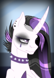 Size: 1119x1614 | Tagged: safe, artist:not-ordinary-pony, derpibooru original, character:princess celestia, species:alicorn, species:pony, episode:between dark and dawn, g4, my little pony: friendship is magic, bust, choker, dyed mane, eyeshadow, female, goth, hoof shoes, makeup, mare, portrait, punklestia, solo, undercut