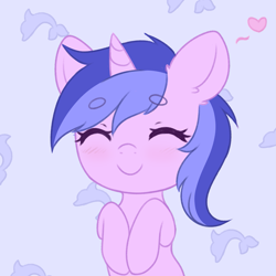 Size: 1937x1934 | Tagged: safe, artist:fluffymaiden, character:sea swirl, species:pony, species:unicorn, background pony, beanbrows, blushing, chibi, cute, eyebrows, eyebrows visible through hair, eyes closed, female, heart, hooves to the chest, mare, seadorable, solo
