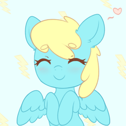 Size: 1937x1934 | Tagged: source needed, safe, artist:fluffymaiden, character:sassaflash, species:pegasus, species:pony, background pony, beanbrows, chibi, ear fluff, eyebrows, eyes closed, female, floating heart, heart, mare, solo