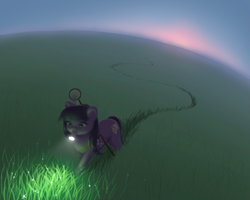 Size: 3101x2479 | Tagged: safe, artist:katputze, oc, oc only, species:pony, butterfly net, female, flashlight (object), grass, mouth hold, night, scenery, solo, surreal