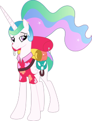 Size: 5988x7891 | Tagged: safe, artist:digimonlover101, character:princess celestia, species:alicorn, species:pony, episode:between dark and dawn, g4, my little pony: friendship is magic, absurd resolution, alternate hairstyle, barehoof, clothing, female, folded wings, lidded eyes, luggage, mare, raised eyebrow, simple background, smiling, solo, transparent background, vector, wings