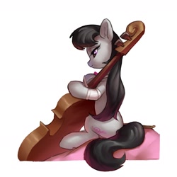 Size: 2400x2400 | Tagged: safe, artist:luciferamon, character:octavia melody, species:earth pony, species:pony, cello, cute, ear fluff, female, lidded eyes, mare, musical instrument, profile, simple background, sitting, solo, tavibetes, white background