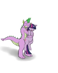 Size: 960x1200 | Tagged: safe, artist:lurking tyger, character:spike, character:twilight sparkle, species:pony, cute, eyes closed, fangs, female, happy, holding a pony, hug, hug from behind, male, older, older spike, open mouth, simple background, smiling, teenage spike, white background