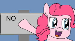 Size: 1102x608 | Tagged: safe, artist:logan jones, character:pinkie pie, species:pony, female, meme, no, pointing, ponified meme, reaction image, sign, super mario odyssey