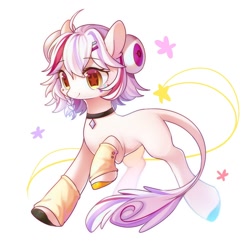 Size: 2000x2000 | Tagged: safe, artist:leafywind, oc, species:pony, black collar, clothing, collar, diamond, leonine tail, running, simple background, smiling, socks, solo, stars, white background, white coat