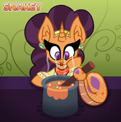 Size: 758x768 | Tagged: safe, artist:snakeythingy, character:saffron masala, species:lamia, cooking, kitchen, original species, prehensile tail, snake pony, species swap, story included, tail hold, the tasty treat