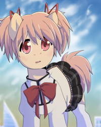 Size: 2000x2500 | Tagged: safe, artist:tigra0118, species:pony, anime, cute, female, looking at you, madoka kaname, magical girl, mare, my little pony, ponified, puella magi madoka magica, solo