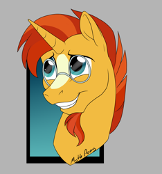 Size: 764x816 | Tagged: safe, artist:mythpony, character:sunburst, species:pony, species:unicorn, bust, cute, facial hair, glasses, goatee, male, portrait, smiling, solo, stallion, sunbetes