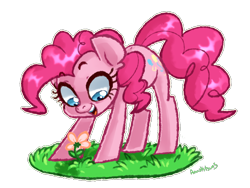 Size: 4000x3000 | Tagged: safe, artist:annakitsun3, character:pinkie pie, species:earth pony, species:pony, cute, diapinkes, female, flower, mare, open mouth, simple background, solo, transparent background