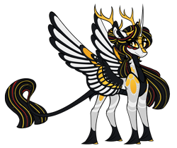Size: 1800x1511 | Tagged: safe, artist:australian-senior, oc, oc only, oc:niomedes invictus, species:alicorn, species:kirin, species:pony, colored wings, female, glados, golden eyes, kirindos, leonine tail, mare, multicolored wings, portal (valve), redesign, solo, unshorn fetlocks, wings