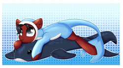 Size: 1800x990 | Tagged: safe, artist:cloud-fly, oc, species:pony, female, mare, plushie, prone, shark costume, solo, whale