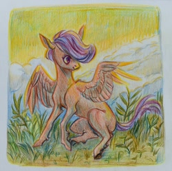 Size: 1085x1080 | Tagged: safe, artist:weird--fish, character:scootaloo, species:pegasus, species:pony, colored pencil drawing, female, filly, solo, traditional art, unshorn fetlocks