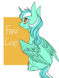 Size: 784x1024 | Tagged: safe, artist:weird--fish, character:lyra heartstrings, species:alicorn, species:pony, g4, abstract background, alicornified, cute, female, freeline, lyrabetes, lyracorn, mare, profile, race swap, signature, simple background, sitting, smiling, solo, text