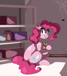Size: 2756x3092 | Tagged: safe, artist:graphene, character:pinkie pie, newbie artist training grounds, atg 2019, female, food, salad, solo, spider