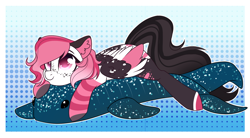 Size: 1800x990 | Tagged: safe, artist:cloud-fly, oc, oc:sweetie, species:pegasus, species:pony, female, mare, plushie, prone, shark, shark plushie, solo, ych result