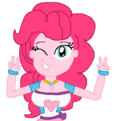 Size: 513x543 | Tagged: safe, artist:logan jones, character:pinkie pie, my little pony:equestria girls, adorasexy, breasts, busty pinkie pie, cute, double peace sign, element of laughter, female, jewelry, necklace, one eye closed, sexy, simple background, smiling, transparent background, wink